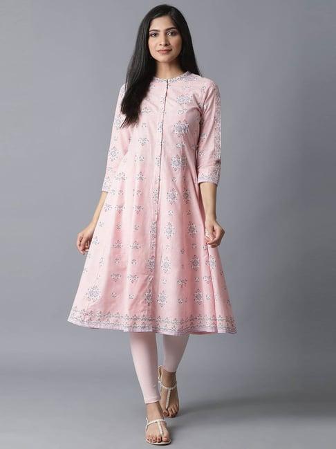 w pink cotton printed kurta tight set