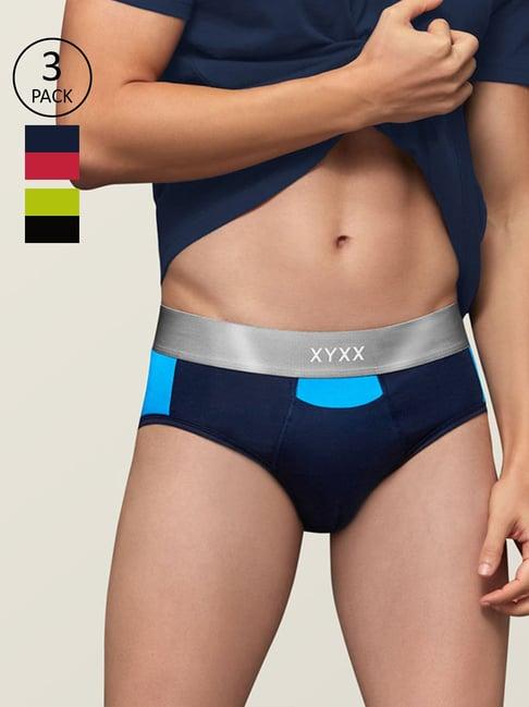 xyxx navy blue, brilliant blue & lime punch colour-block briefs- pack of 3