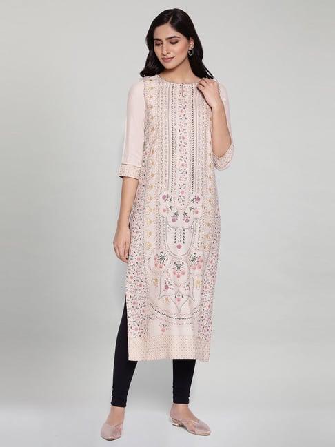 w beige floral print kurta