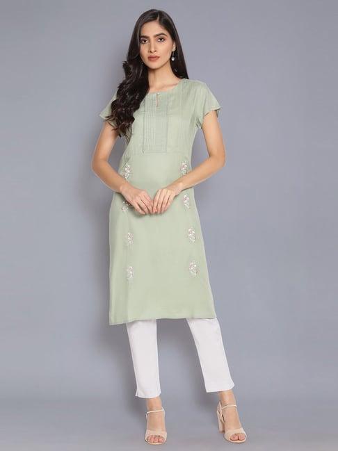 w cameo green kurta with embroidery