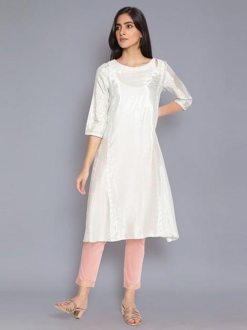 w silver floral kurta with embroidery