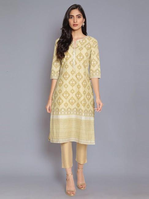 w minion yellow zari embroidered kurta