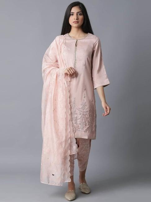 w pink solid kurta & dhoti pants set