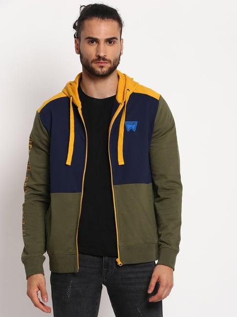 wrangler green & blue colour-block hooded sweatshirt