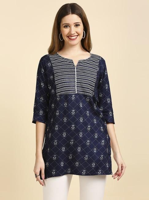 anubhutee navy printed straight kurti