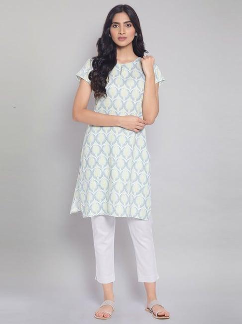 w light yellow floral print kurta