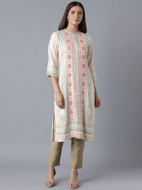 w ecru woven pattern straight kurta