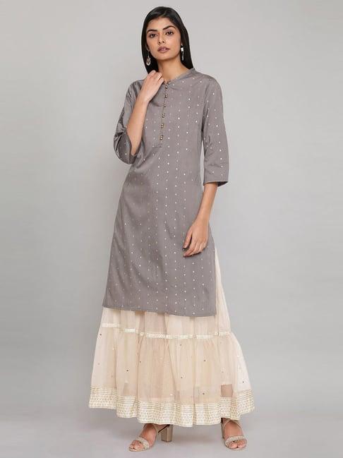 w grey printed straight kurta