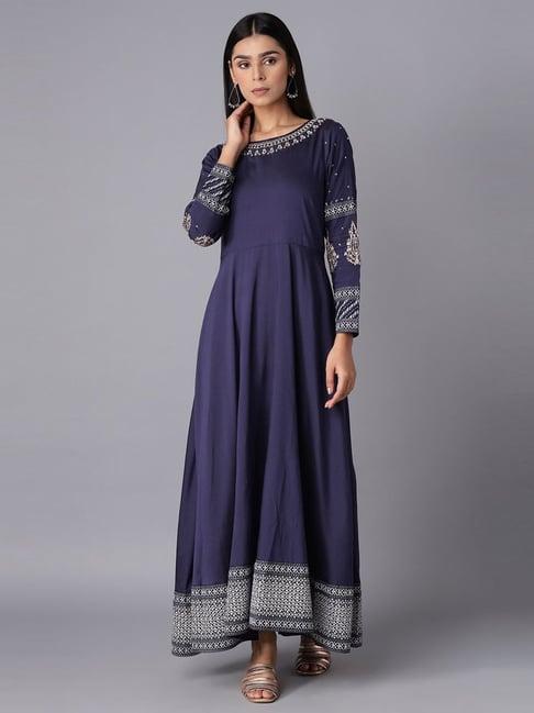 w oxford blue embellished a line kurta