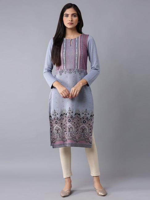 w blue woven pattern straight kurta