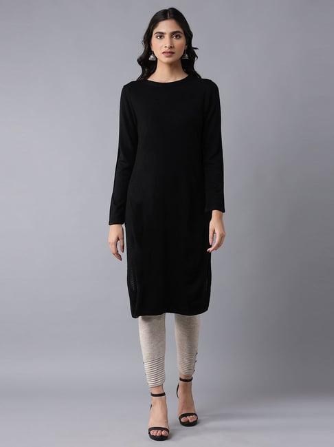 w black regular fit straight kurta