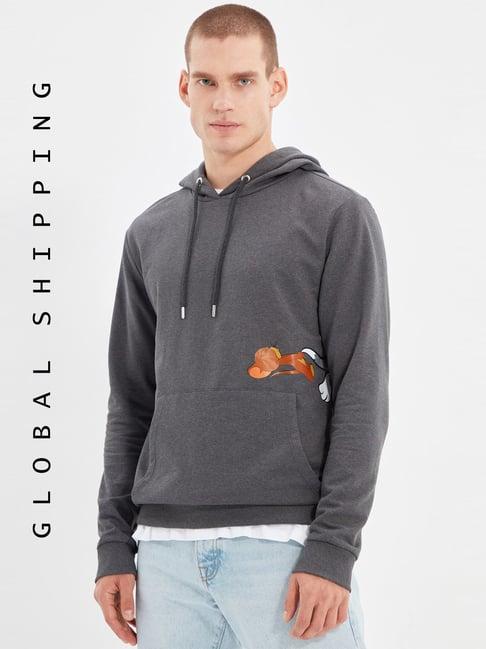 trendyol anthracite regular fit printed sweatshirt