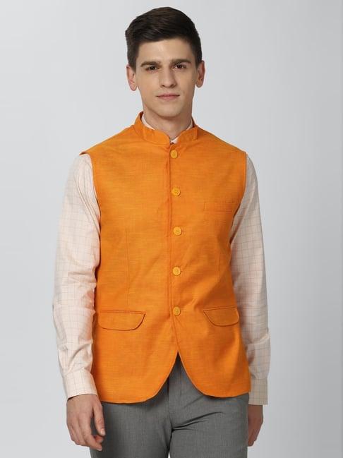 peter england orange regular fit nehru jacket