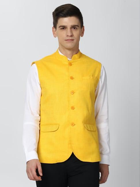 peter england elite yellow regular fit nehru jacket