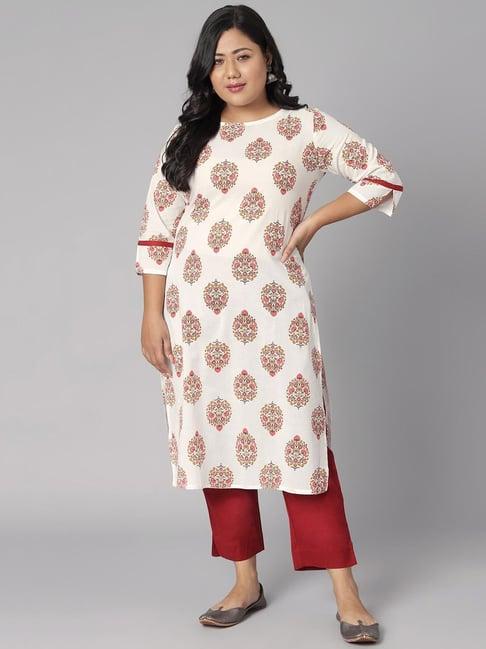 xl love by janasya off white printed straight kurta