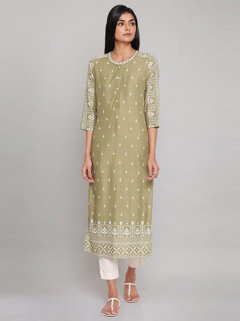 w green printed straight kurta