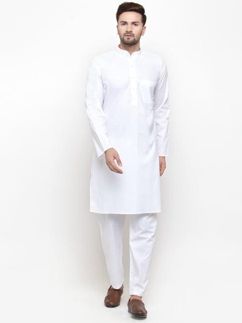 jompers white cotton regular fit kurta & payjama