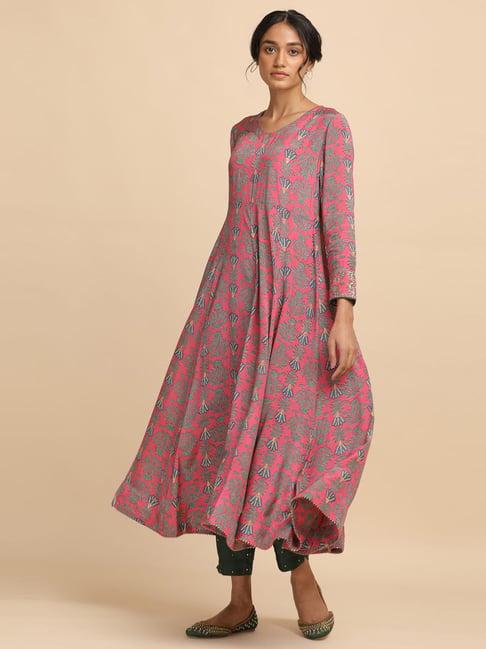 folksong by w pink floral print flared kurta