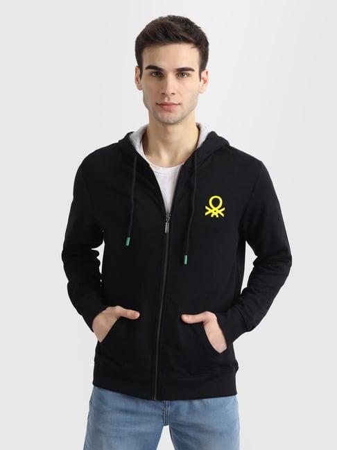 united colors of benetton black full sleeves hooded sweatshirt