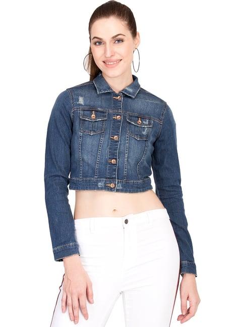 kotty blue full sleeves cropped denim jacket