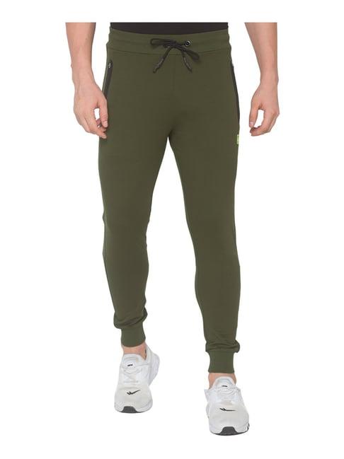 spykar rifle green slim fit printed jogger jeans