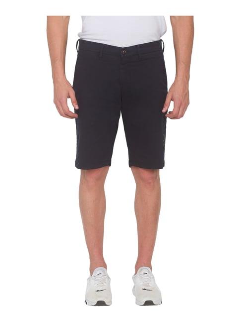 spykar navy cotton relaxed fit shorts