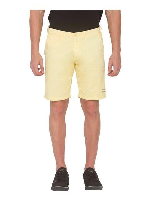 spykar yellow cotton relaxed fit shorts