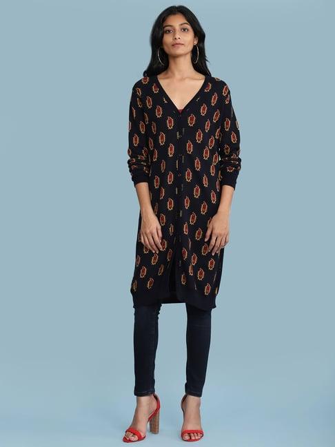 aarke ritu kumar navy printed longline sweater