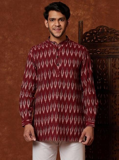 fabindia wine cotton slim fit printed kurta