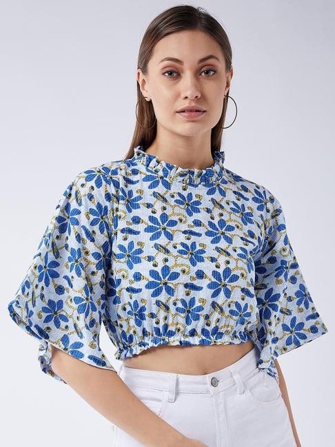 inweave blue printed crop top