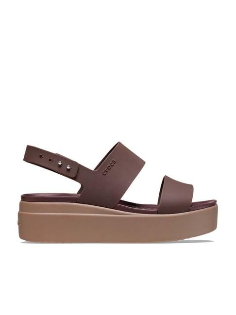 crocs women's brooklyn mocha brown back strap wedges