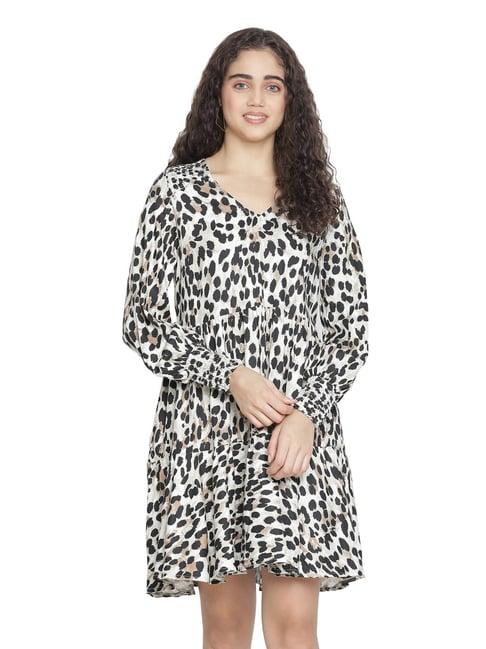 oxolloxo black & white animal print a-line dress