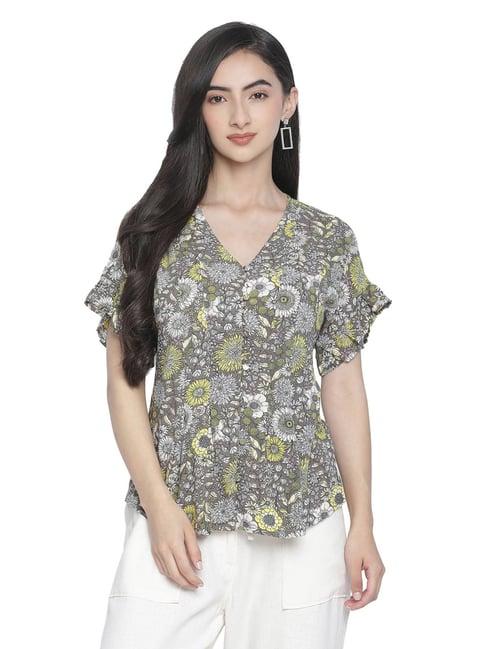 oxolloxo grey & green floral print top