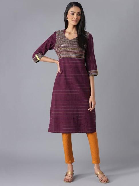 aurelia purple straight kurta