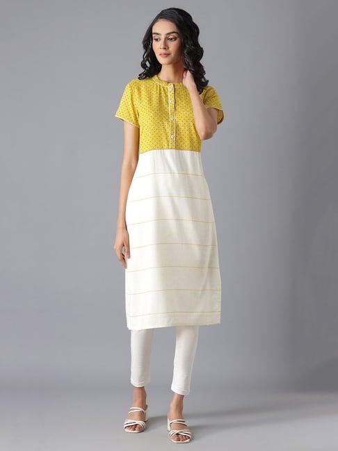 aurelia yellow & off white straight kurta