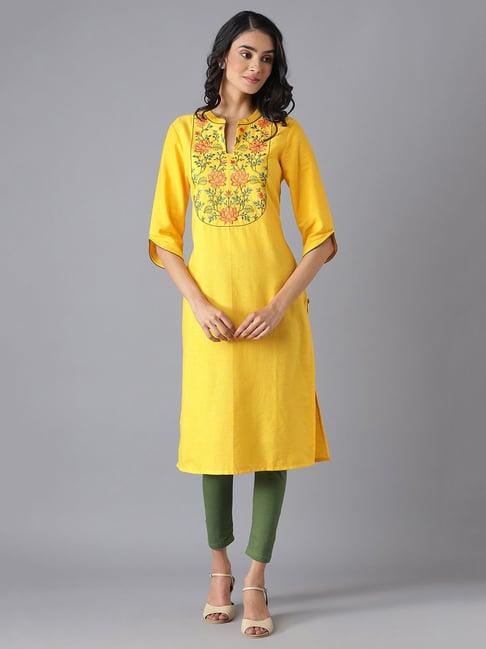 aurelia yellow straight kurta