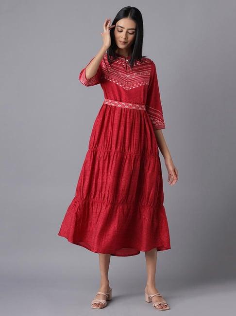 aurelia red below knee ethnic dress