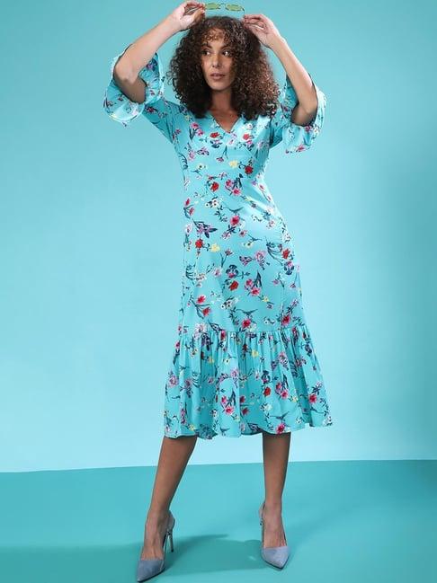 campus sutra blue floral print dress