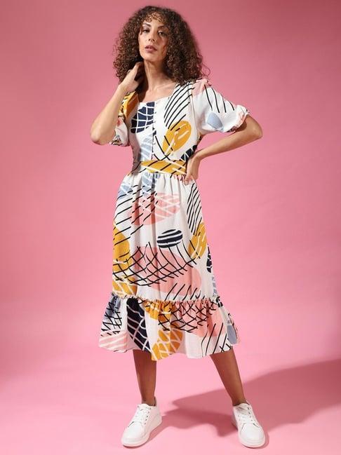 campus sutra multicolor abstract print dress