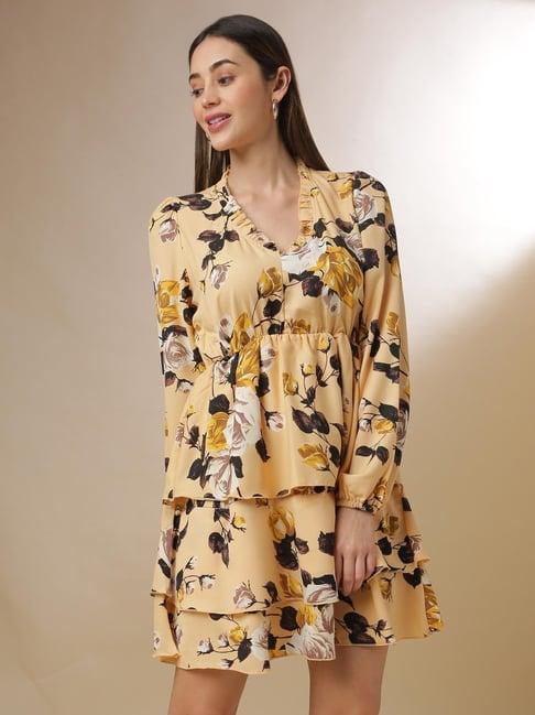 campus sutra mustard floral print dress