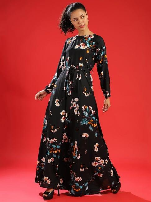 campus sutra black floral print dress