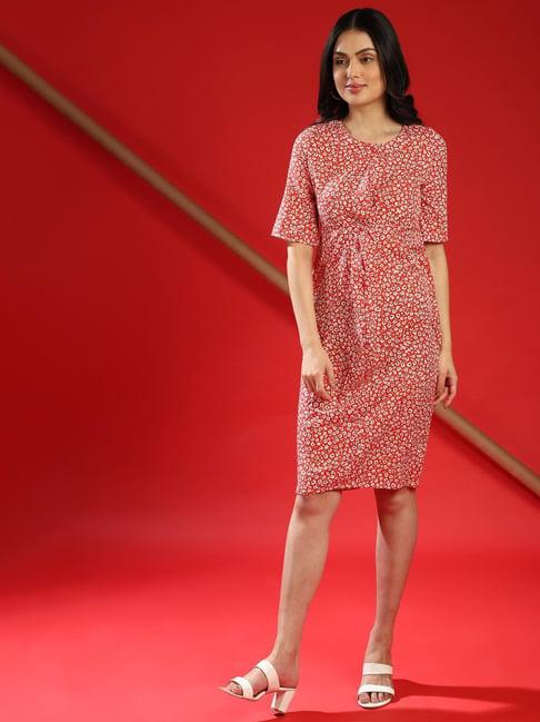 campus sutra red floral print dress