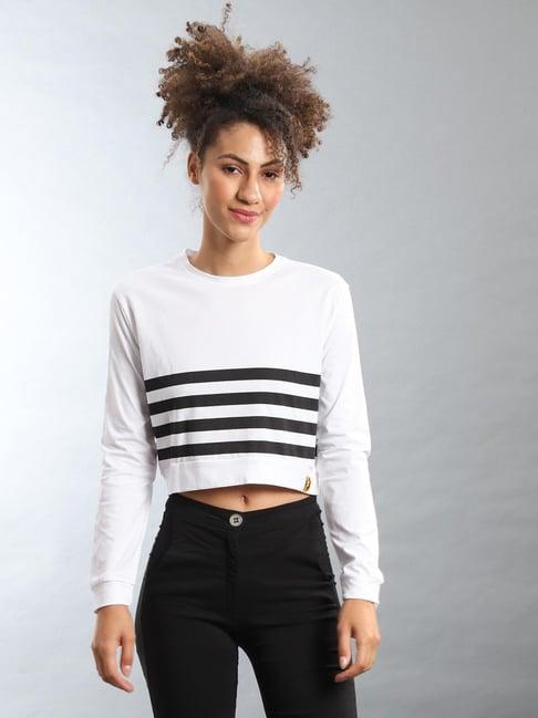 campus sutra white striped top