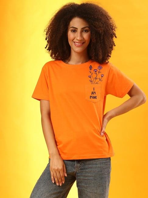 campus sutra orange graphic print top