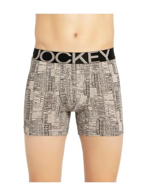 jockey beige printed double layer contoured pouch trunks