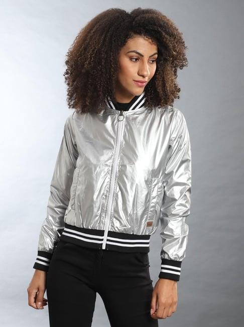 campus sutra grey metallic print jacket