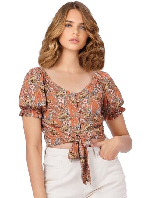 only brown printed crop top