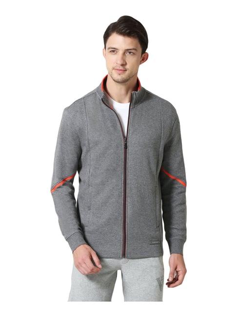 van heusen sport regular fit zip front media pocket solid jacket - mid grey melange