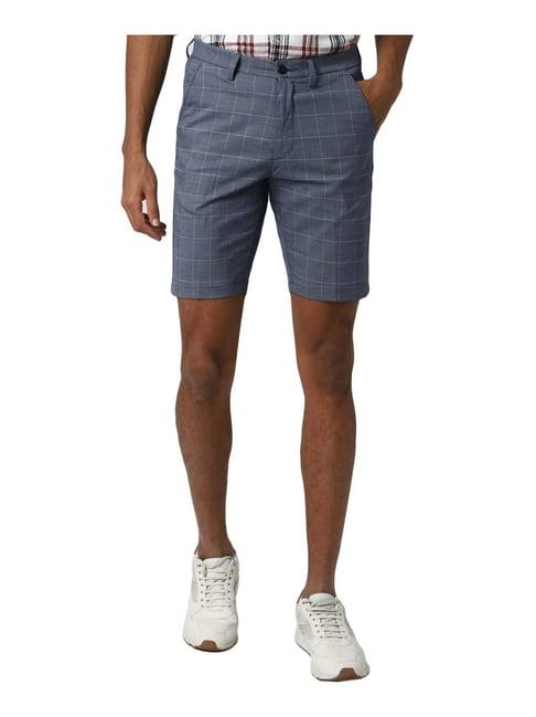 peter england blue slim fit checks shorts