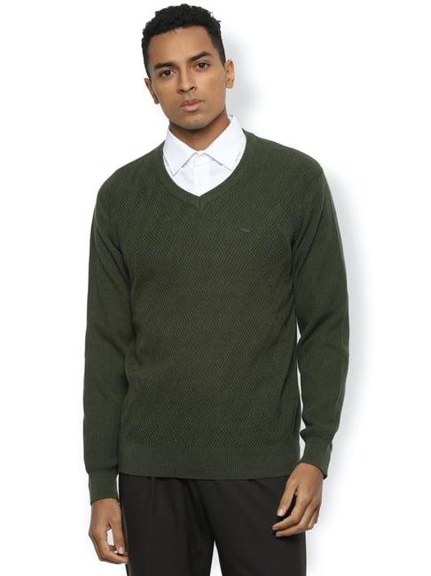 van heusen olive green cotton regular fit self pattern sweater